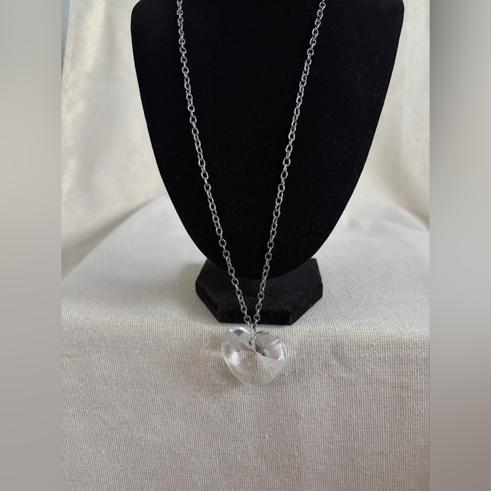 Crystal Heart Pendant Necklace - Clear on Silver Chain
